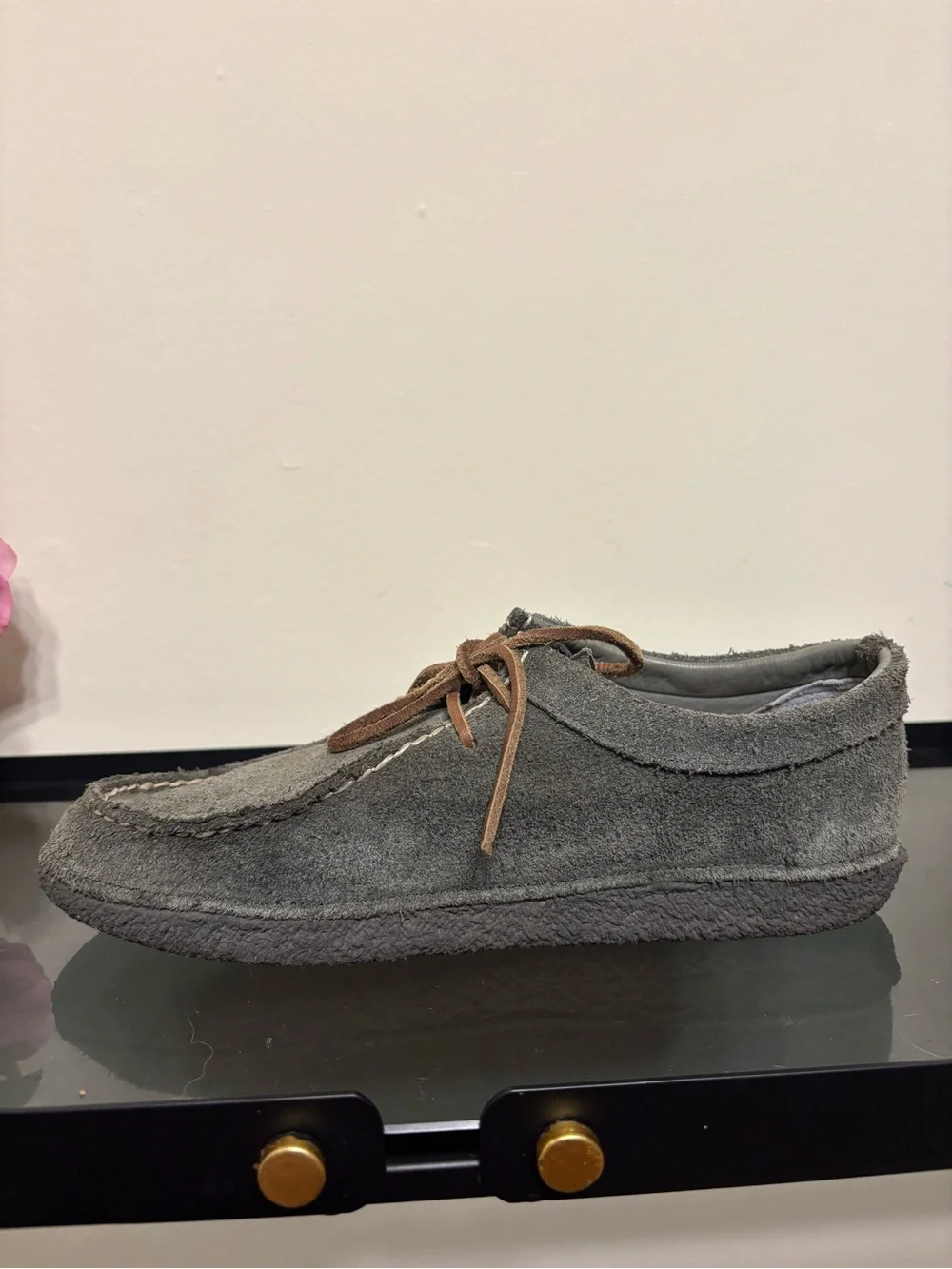 SeaVees Gray Suede Boat Shoes with Brown Laces